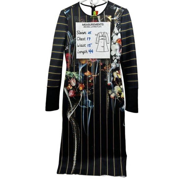 Clover Canyon Modern Elegant Floral & Stripe Scuba Midi Dress Firm Stretch Sz M - Picture 5 of 11